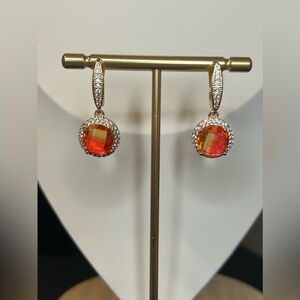 #512 - Sunset Orange Luxury Inlaid CZ Gold Tone Earrings